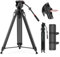 Takerers Treppiede video da 190 cm con testa fluida a 360°【Altezza massima in un solo passo】Treppiede resistente in lega di alluminio per fotocamera DSLR, videocamera professionale con smorzamento