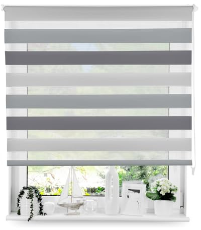 Tom'Shop Doppelrollo mit Schrauben Hellgrau-Grau-Graphit 150cm x 150cm | Duo Rollo Fensterrollo Seitenzugrollo mit Bohren für Lichtschutz Sichtschutz Sonnenschutz leichte Montage