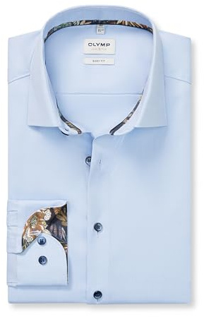 OLYMP Herren Oberhemd Langarm Level Five,Faux Uni,366 Level 5 Body fit (15.05.2015 - F16),21 New York Kent-2,bleu 11,41