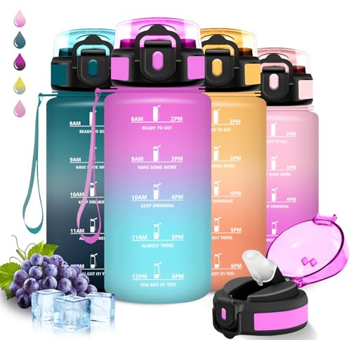 Botella agua Niños, Botella Agua 500ml, A Prueba de Fugas, Cantimplora Infantil, Con Escala de Tiempo, Fácil de Limpiar, Cantimplora con Pajita, para la Escuela, Viajar, Deportes, Oficina, Acampada