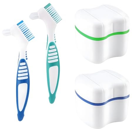 Zahnprothesen Box Zahnersatz Aufbewahrung Reinigung, NAJILI Dental Pod Für Zahnschiene Tragbar Sieb-Einsatz Pe Für Prothesenpflege Grün + Blau