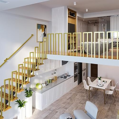 Hggdsac Geländer Treppe, Treppengeländer Außen, Treppengeländer Innen, U-FöRmige GeläNder Treppe, für Bürobereiche, Gewerbeflächen, Balkone, Schulen, Restaurants, Gold rechtwinklig 95CM