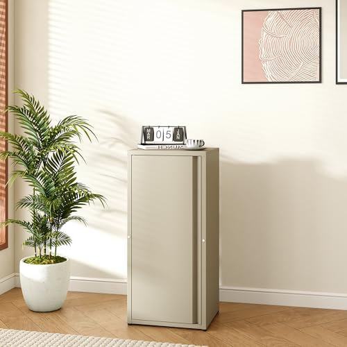 [en.casa] Metallschrank Burlöv Aktenschrank mit Einer Tür Büroschrank 2 höhenverstellbare Ablagen Ordnerschrank 88 x 40 x 35 cm Kamelfarben Spind Schrank