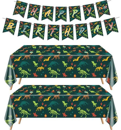 XJLANTTE Dinosaurier-Party-Dekorationen – Dino-Geburtstagstischdecke, rechteckige Dinosaurier-Kunststoff-Tischdecke, Jungen-Banner, Dino-Banner, Dekoration für Kinder, Jungen, Babyparty