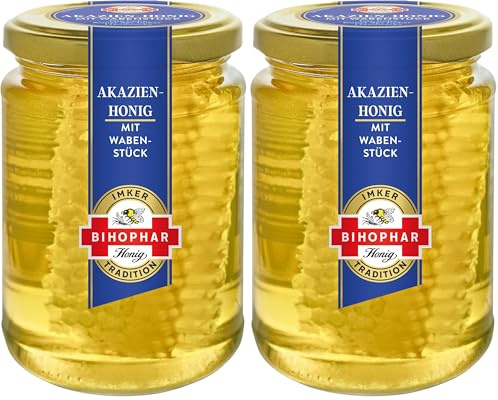 BIHOPHAR Akazien-Honig mit Wabenstück, 500g (Packung mit 2)