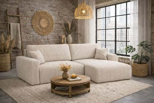 Kaiser Möbel Ariel XL Ecksofa mit Schlaffunktion und Bettkasten, DL-System, Liegefläche 230x140 cm, HR-Schaum, modern (Poso, Beige, Rechts)