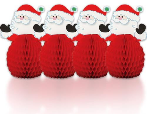 Unique Party Supplies Mini Honeycomb Santa Weihnachtsschmuck, 4 Stück