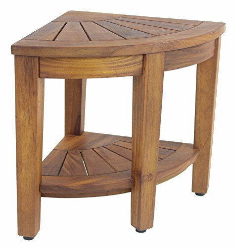 AquaTeak The Original Kai 15.5 Corner Teak Shower Bench with Shelf