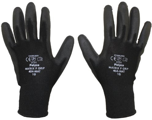12 Pairs - POLYCO Matrix P Grip - Black PU Gloves Size 10 X Large Gardening Work Mechanic Builders PPE Grip
