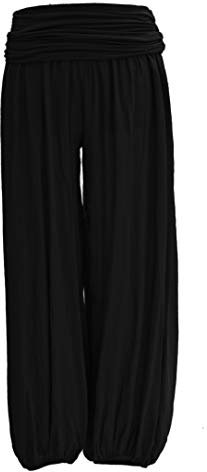 TEXTURE Ladies Women Italian Lagenlook Plain Viscose Boho Harem Ali Baba Trouser Pants Joggers One Size (Black, One Size)