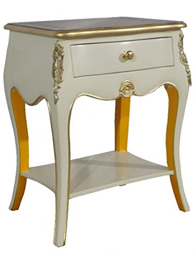 Casa Padrino Barock Kommode mit 1 Schublade Antik Weiß/Gold H 70 cm, B 50 cm - - Nachttisch Konsole - Nachtschrank