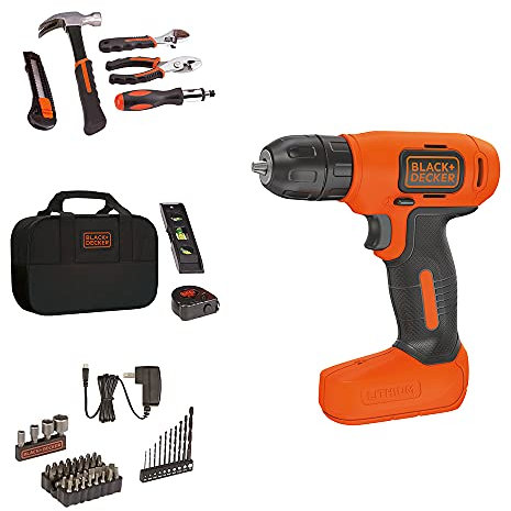 BLACK+DECKER 8V MAX 57-Piece Cordless Drill and Household Tool Kit for Home with Tool Storage Bag (BDCD8PK)