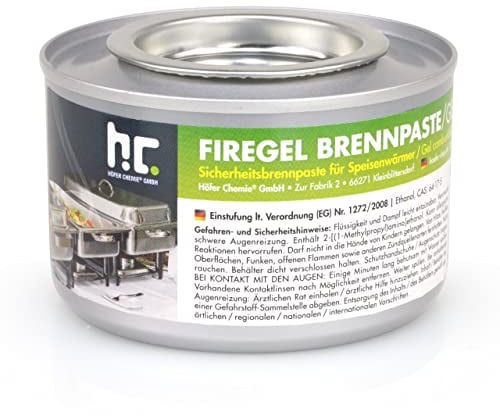 Höfer Chemie Firegel Brennpaste 6 x 200g - Zum Warmhalten von Speisen - Für Chafing Dish & Buffet - Aus Natürlichem Bioethanol - ca. 2,5 h Brenndauer