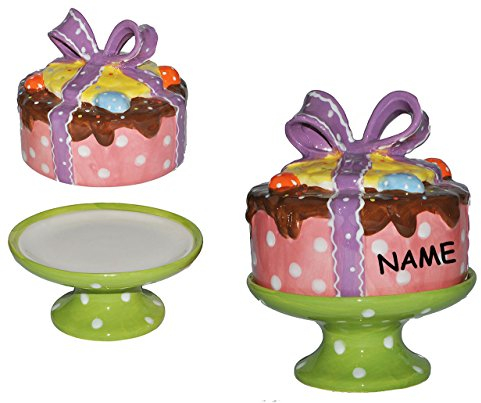 alles-meine.de GmbH Oster Etagere mit 3-D Deckel + Fuß incl. Name - Kuchen mit Schleife - Kuchenständer/Tortenplatte - Kuchenplatte Tortenständer - Ostern Torten Törtchen Muffi..