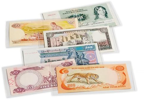 50 banknote sleeves Leuchtturm Basic, 158 x 75 mm