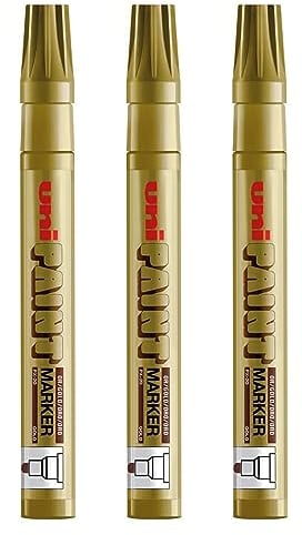 Uni Colour Medium (2,2–2,8 mm) PX-20 Lot de 3 marqueurs à peinture à l'huile pour métal, verre, bois, plastique, pierre, extérieur Pointe ogive en métal