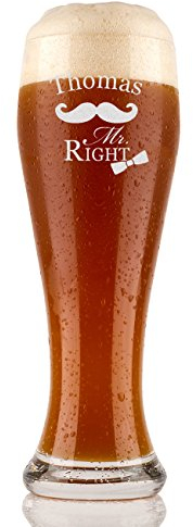 Weizenglas mit Gravur - Bierkenner 2.0 - Personalisiert mit Namen - Geschenk für Männer auch als Vatertagsgeschenk 0,5l Bierglas Weizenbierglas als Geburtstagsgeschenk für Mann Motiv Mr. Right