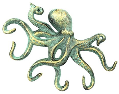 Handcrafted Nautical Decor Antique Bronze Cast Iron Octopus Hook 11 - Decorative Hook - Sealife Metal Wal