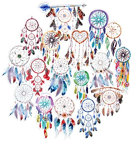 Navy Peony Boho-Traumfänger-Aufkleber, niedlich, wasserdicht, Aufkleber für Wasserflaschen, Laptops und Handys, Hippie-Aufkleber-Set für Ihr Sammelalbum, Planer, Journals und zum Basteln (17 Stück)