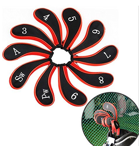 JIAN YA NA Pack of 10 Golf Iron Head Cover Club Heads Protector Wedge Headcovers Long Neck with Zip for All Brands Taylormade Titleist Callaway Ping Cobra Nike Etc 3-Sw