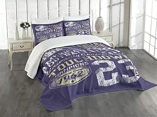 ABAKUHAUS Sport Tagesdecke Set, Retro American Football, Set mit Kissenbezügen Feste Farben, für Doppelbetten 220 x 220 cm, Lila