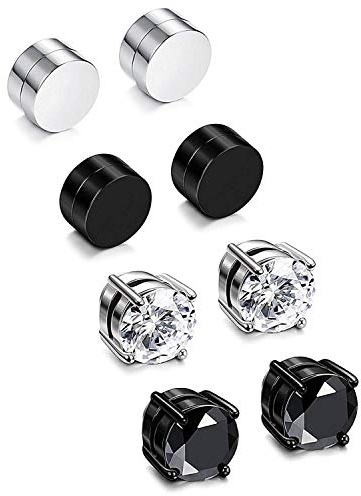 Feilok 4 Paare Herren Damen Edelstahl Magnetische Ohrringe ohne Piercing Simple Acryl Runde Ohrstecker Clips Tunnel Non-Piercing Durchmesser 6mm