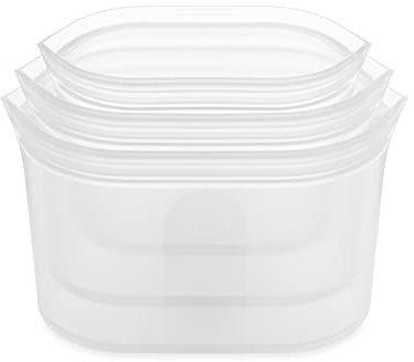 Zip Top Reusable 100% Silicone Food Storage Bags and Containers - 3 Dish Set - Frost