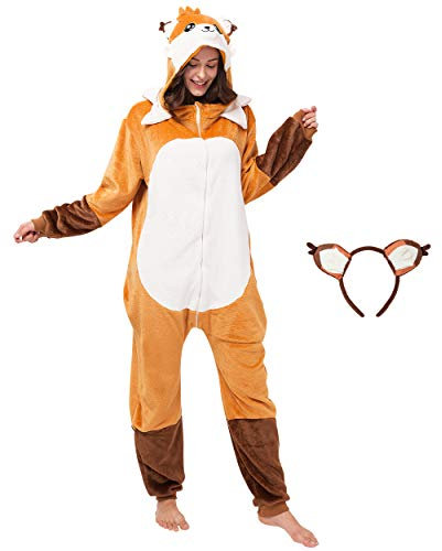 corimori (Faye der Fuchs Damen & Herren Onesie Jumpsuit Kostüm Gr. 160-170cm, Orange-Braun