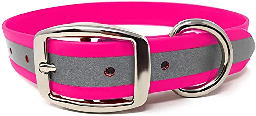 Heavy Duty Reflective Dog Collar – Adjustable and with Durable Metal Buckle and Rings Anti-Odor, chew Resistant, Waterproof Dog Collar for Small Medium and Large Dogs (Small, Pink)