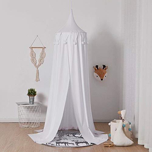 Shyneer Betthimmel, runde Kuppel, Baumwoll-Betthimmel, Baumwoll-Moskitonetz, Betthimmel für Kinderzimmer, Lesezimmer, Schlafzimmer-Dekoration, ohne Spielmatte (Spandex, Weiß)