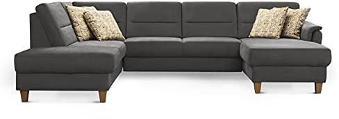 CAVADORE U-Form-Sofa Palera / Wohnlandschaft mit Schlaffunktion, Stauraum und Federkern / 314 x 89 x 212 / Mikrofaser, Grau