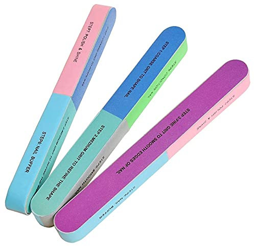 Professional Nail File and Buffer Seven 7 different Sides In 1 Manicure Tool for Nail Grooming Styling Nail Care Remove Ridges Refine Shape Buff Polish Shine Pack of 3 Pcs