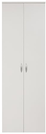 furni24 Kleiderschrank aus Holz, Garderobenschrank, Mehrzweckschrank, Schrank & Putzschrank, 2 Tür Mit Haken, weiß, 60x34x180cm