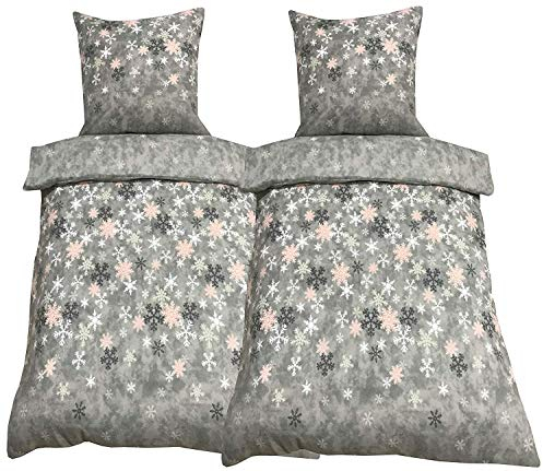 Birsppy Leonado-Vicenti Fleece Bettwäsche 135x200 cm 80x80 cm 4teilig Schnee EIS Kristalle Warme Garnitur Winter Set Bezug Kissen mit Reißverschluss