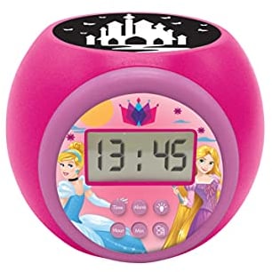 Lexibook, Principesse Disney, Sveglia a proiettore con funzione snooze e sveglia, luce notturna con timer, schermo LCD, funzionamento a batteria, rosa, RL977DP