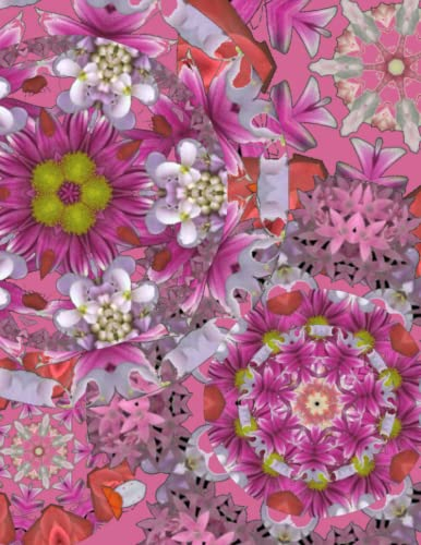 ☺ ﴾8.5 x 11﴿ ﴾200 Journal-Lined﴿ ֎Floral Flower Botanical Mandala Kaleidoscope - Juicy Rose֍Diary Journal Notebook Memories AirBnB Guest Book ⁂⁂⁂