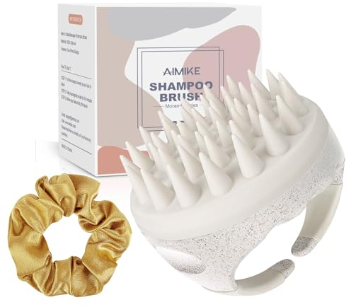 AIMIKE Massaggiatore Cuoio Capelluto(Bagnati e Asciutti),Paglia di Grano Scalp Massager per Shampoo e Massaggiatore Testa,Pulizia profonda e Esfoliazione Delicata,Stimola la Crescita Capelli-Beige