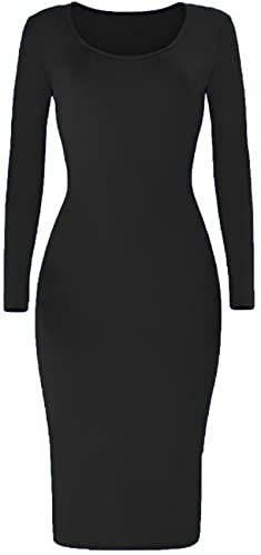 Brezza Ladies Womens Plain Long Sleeve Scoop Neck Stretch Bodycon Maxi Midi Dress 8-26 Black