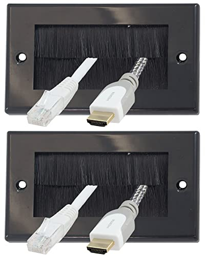 Auline Black Brush Double Twin 2 Gang Wall Outlet Cable Entry Plate Tidy Mount Face Plate Wall Plate (2)