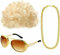 Royal Fashion 60's 70's Adult Men's Groovy Happy Hippie Funky Afro Wig Disco Gold Celebrity Sunglasses & Gold Chain Necklace Fancy Dress Accessories Set