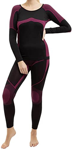 Cocain underwear Damen Thermo Unterwäsche Set Unterhose unterhemd Lange ski Damen Set Kurzarm S M L XL, präzise Größe:L/XL, Variante:1 Set Pink