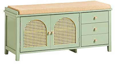 SoBuy FSR129-GR Banco Zapatero Mueble Multifuncional de Entrada con Cojín Armario para Entrada con 3 Cajones y 2 Puertas 100 x 34 x 46 cm ES, Madera de ingeniería