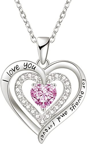 LIHELEI Collana Donna Cuore Birthstone, Argento S925 Collana Cubic Zirconia, Gioielli Regalo Per Donna Anniversario Compleanno Festa Della Mamma Valentin’s Day - Oct.(Argento)