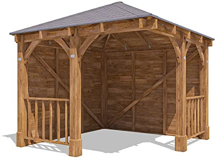 Dunster House Corner Gazebo Kit 3 x3 metres DIY Garden Shelter Canopy Wooden Roof Shingles Pressure Treated Leviathan