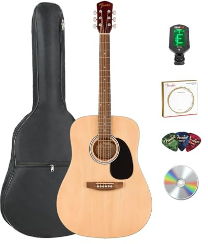 Fender Dreadnought Acoustic Guitar - Natural Bundle with Gig Bag, Tuner, Strings, Picks, and Austin Bazaar Instructional DVD