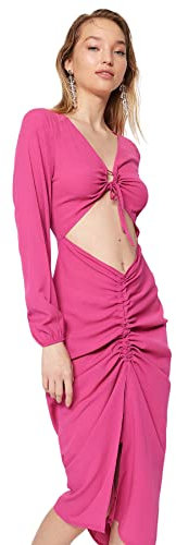 Trendyol Midi para Mujer, Vestido Tejido Regular, Fucsia, 36