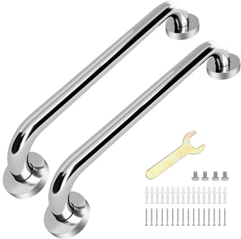 sunzone Lot de 2 barres d'appui de douche de 40,6 cm pour salle de bain, barre d'appui en acier inoxydable, poignée de douche pour personnes âgées, support de main courante de sécurité, poignée d'aide