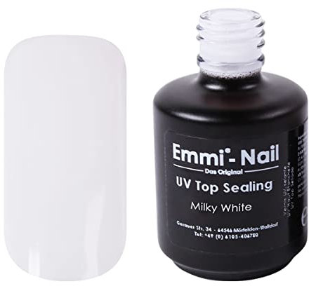 Emmi Nail UV/LED-Top Sealing Milky White | Versiegelungsgel für Gelnägel mit Glanzeffekt | Top Coat Gel UV | Mittelviskoses Abschlussgel | Kein Cleaner nötig | Perfekt für Babyboomer Nägel | 15ml