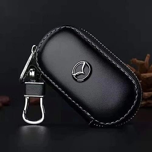 HYGGLY Auto Leder Schlüsselanhänger Tasche für Mazda 6 3 cx-3 cx-4 cx-5 cx-7 cx-9 2 5 premacy bt-50 mx-30, Schutz Schlüsseltasche Autoschlüssel Abdeckung mit Reißverschluss Autoschlüsseletui,A