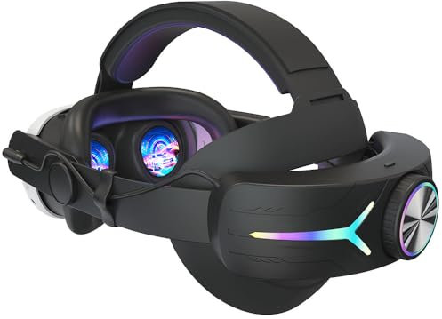 Junerain VR Sangle de Tête pour Meta Quest 3 RGB Réglable Bandeau de Remplacement Pliable Rétroéclairage LED 8000 mAh Rechargeable Confort Rembourré Souple Quest 3 Elite Bandeau